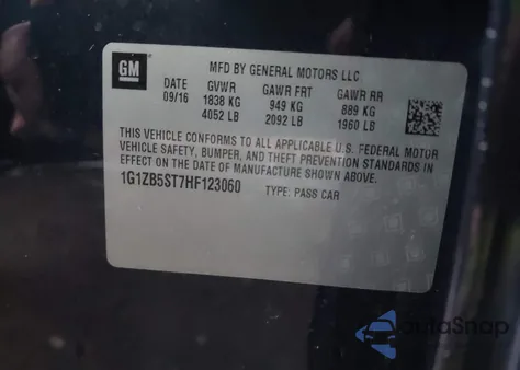 2017 Chevrolet Malibu Ls z USA, uszkodzony, nr VIN 1G1ZB5ST7HF123060